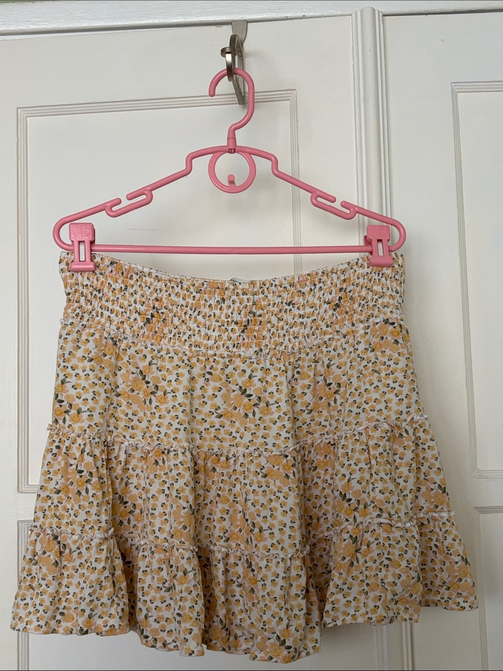 American Eagle Outfitters Yellow Floral Tiered Mini Skirt